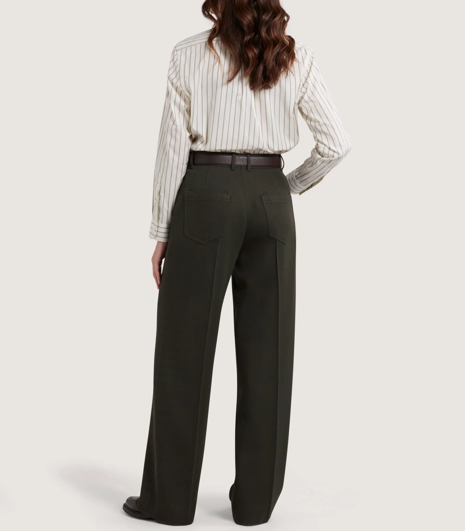 Women's Cotton Silk Stripe Shirt in Pale Stone