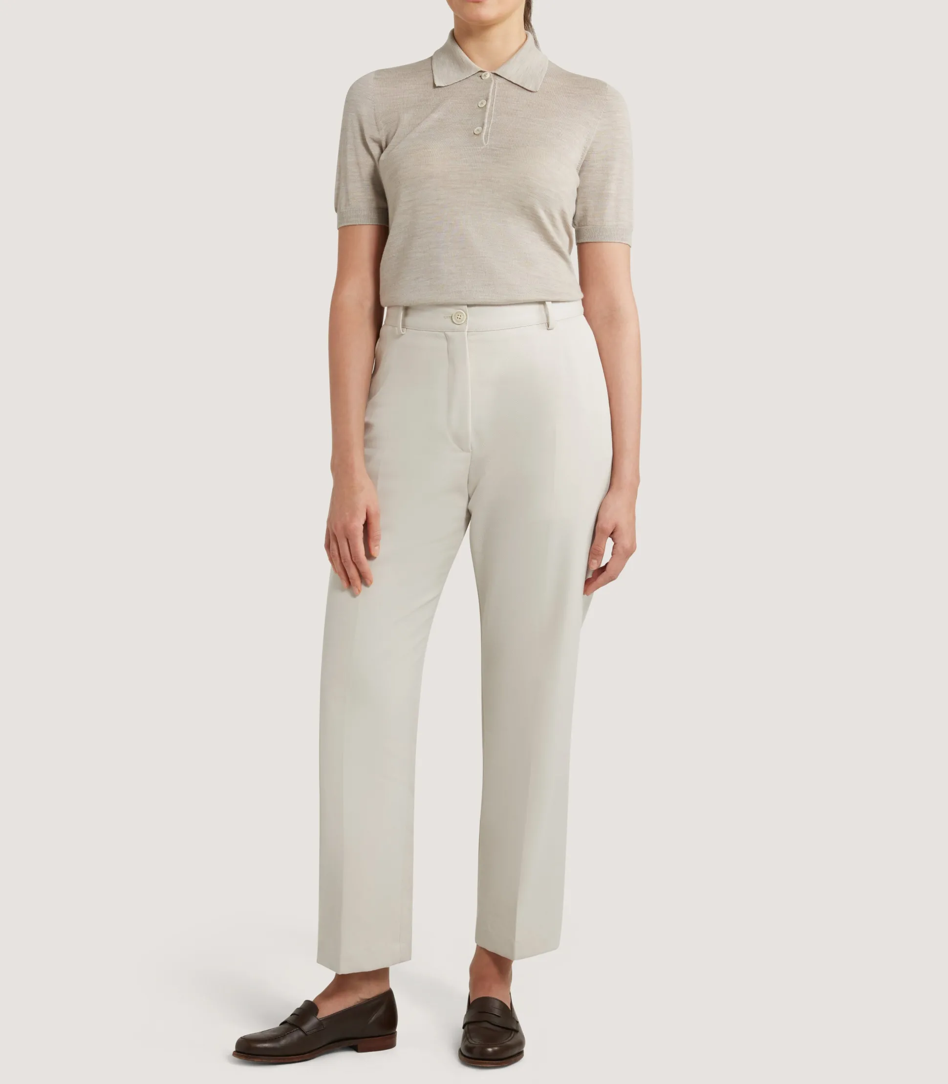 Women's Cotton Wool Flat Front Trouser in Pale Stone