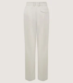 Women's Cotton Wool Flat Front Trouser in Pale Stone