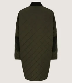 Women's Long Quilted Purdey Jacket in Dark Olive