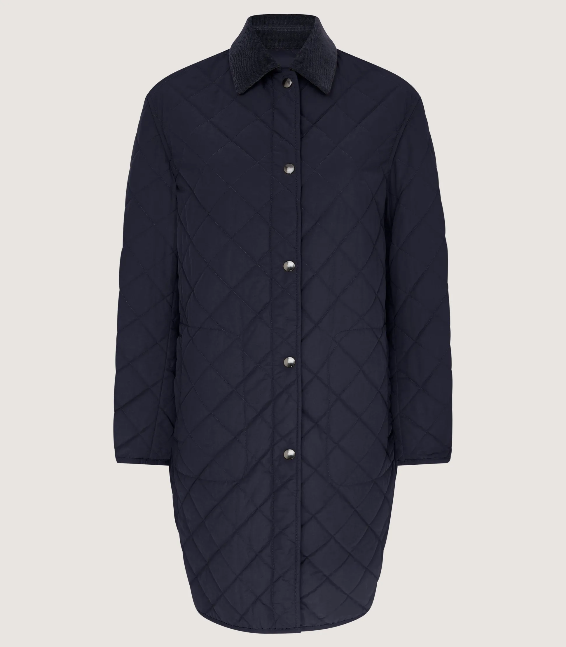 Women's Long Quilted Purdey Jacket in Navy