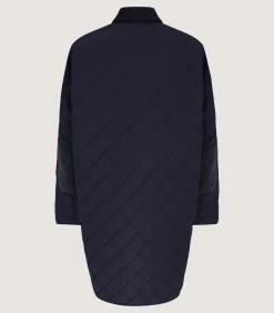 Women's Long Quilted Purdey Jacket in Navy