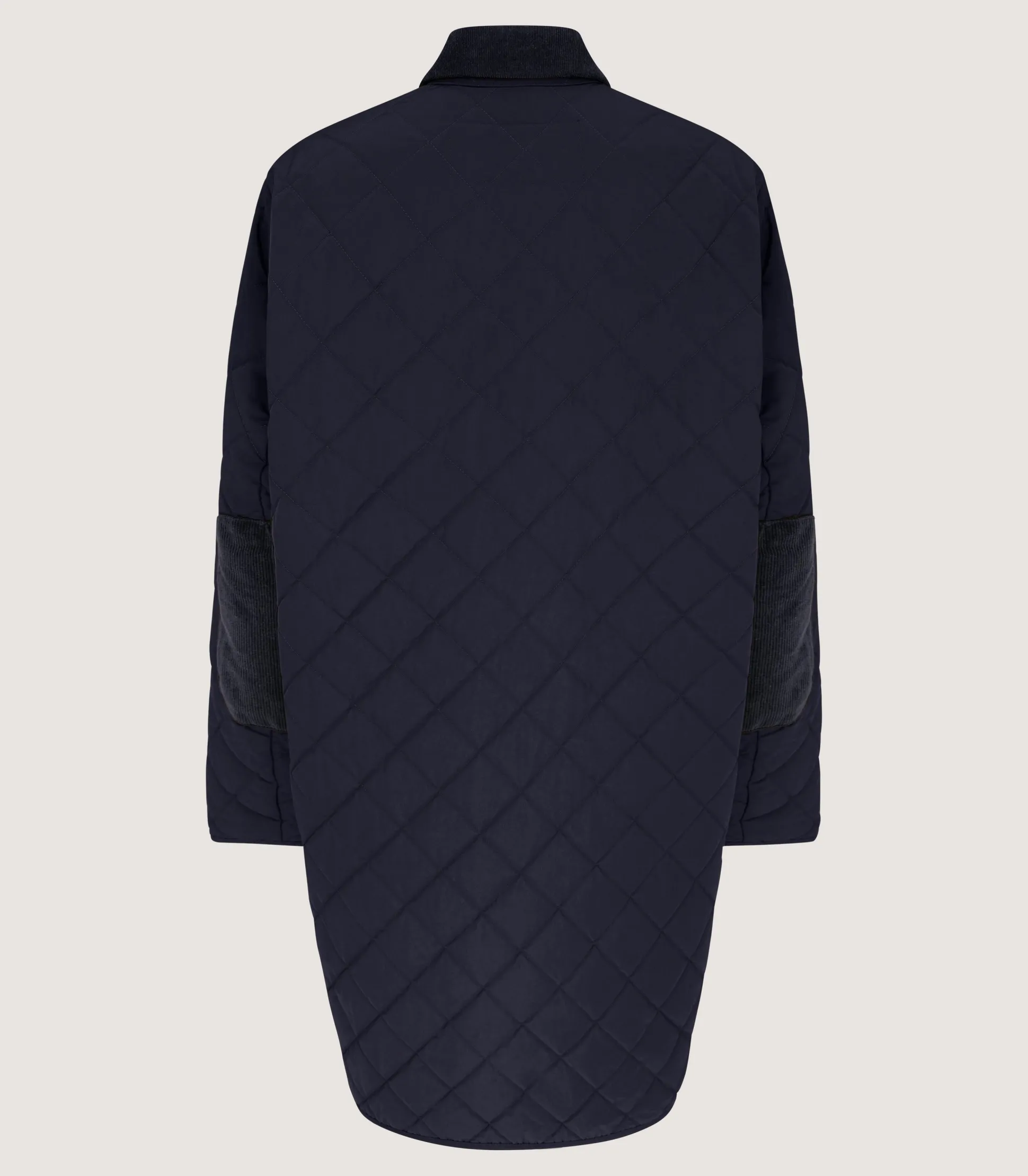 Women's Long Quilted Purdey Jacket in Navy