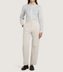 Women's Pale Indigo Linen Shepherd Check Button Down Shirt