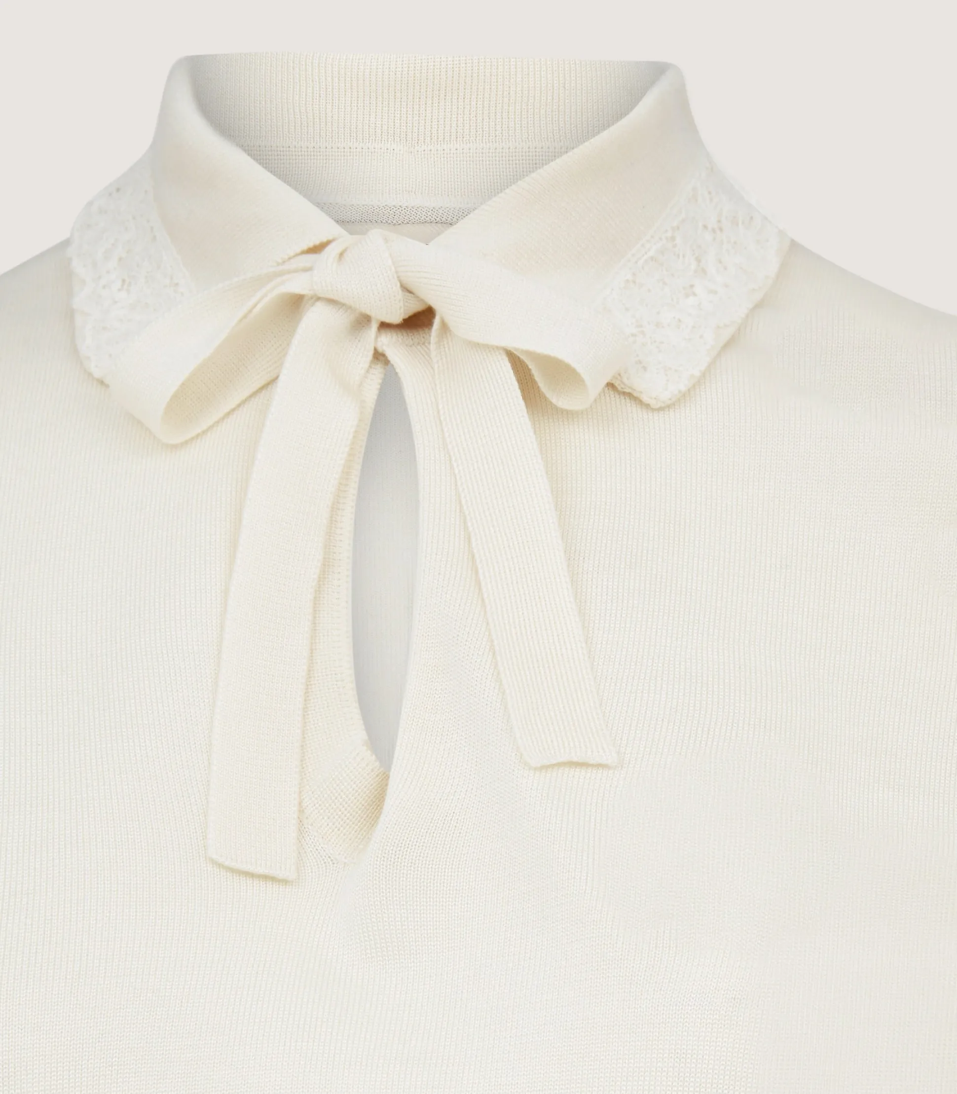 Women's Silk Jersey Polo Shirt with Lace Trim in Ivory