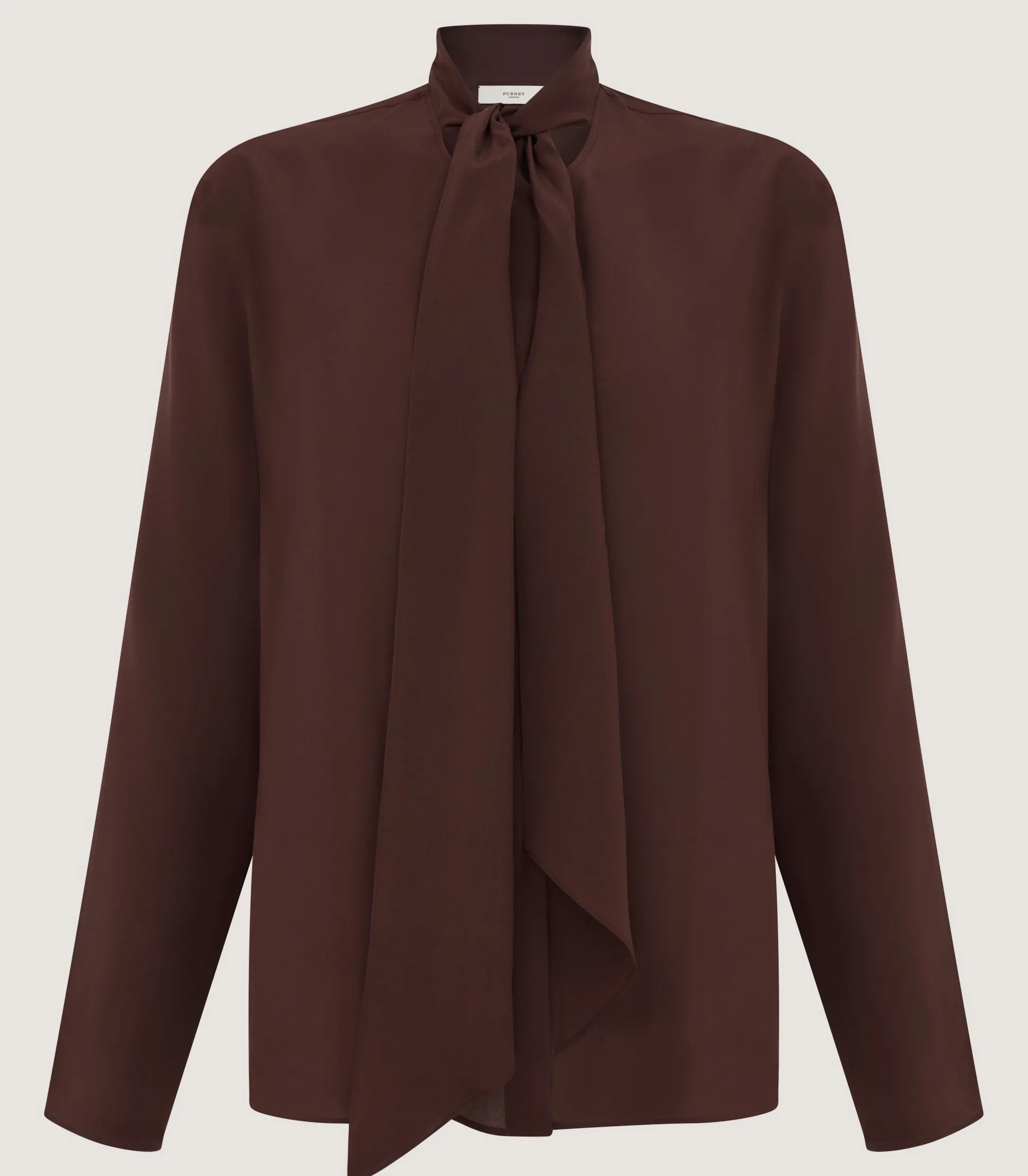 Women's Silk Scarf Neck Blouse in Umber