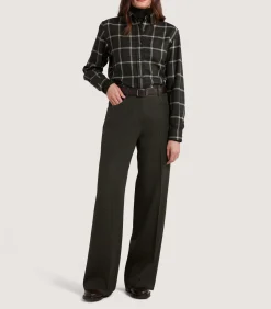 Women's Tartan Button Down Shirt in Dark Olive